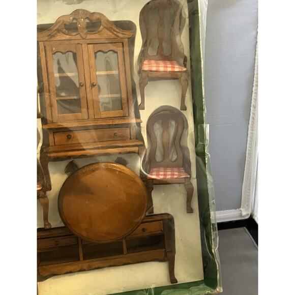 VTG NEW Albert E Price Doll House Furniture 7 Piece Brown Dining Room - Picture 4 of 7